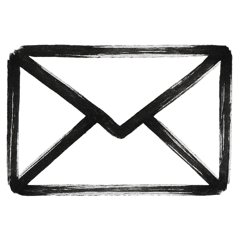 Kontakt Schwarzes Briefumschlagsymbol auf weißem Hintergrund.